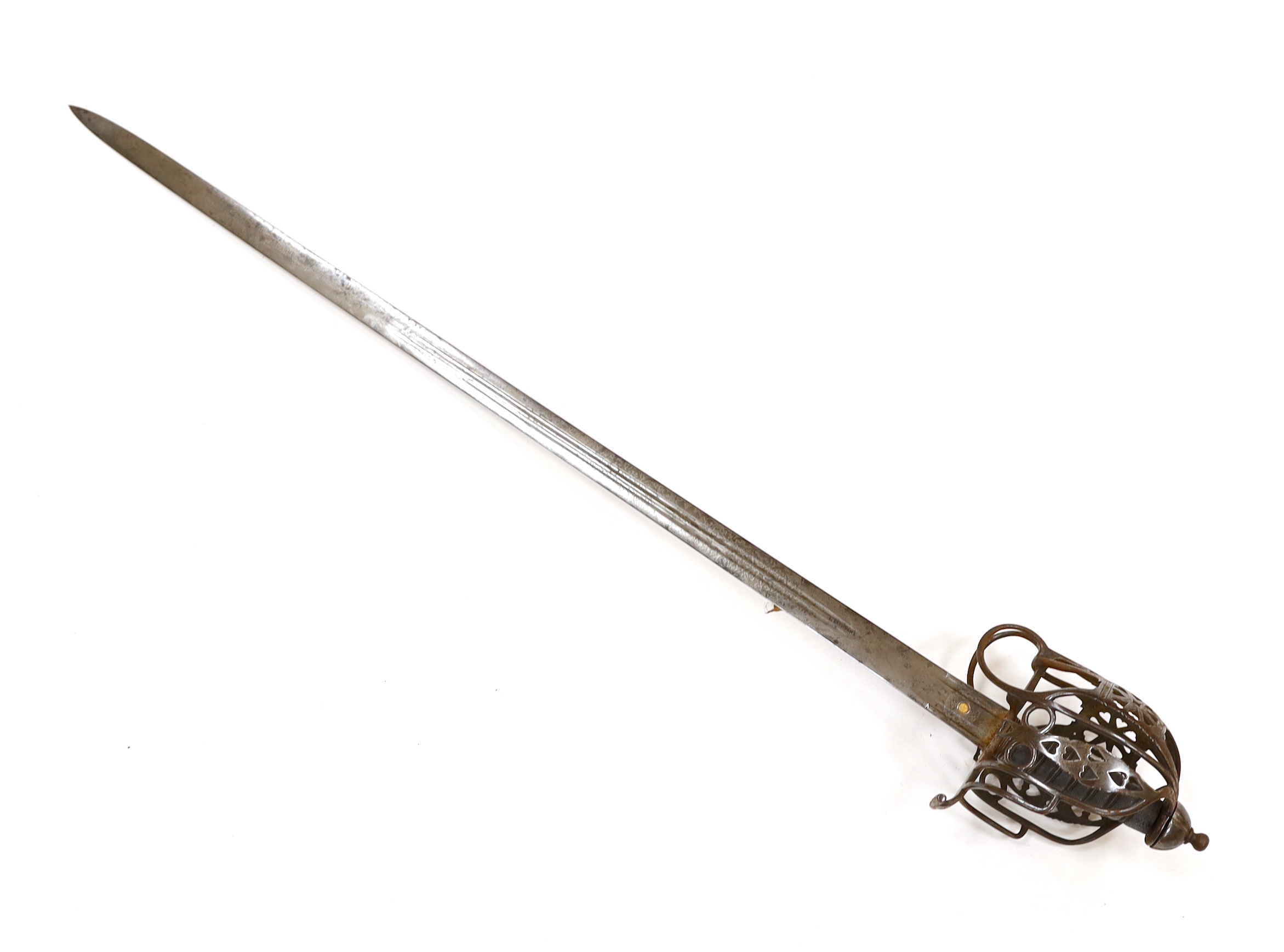 An early 19th century regulation Scottish infantry officer's Wilkinson’s broadsword of the 74th Regiment, with steel basket and pommel, double fullered blade engraved with VR cypher and the motto ‘Nemo me impune lacessit